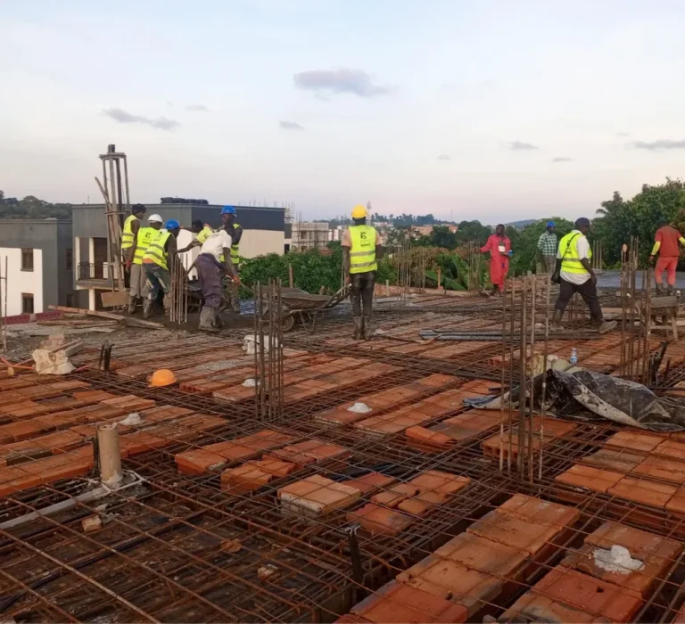 Reinforcement steel laid out for a slab before concreting