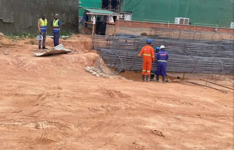 Site crew working on a reinforcement cage at a foundation