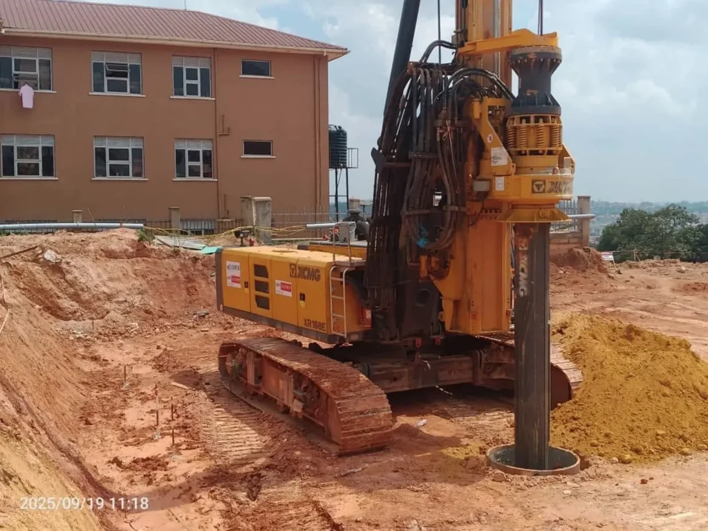 Piling rig drilling a bored pile foundation